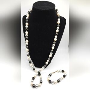 GSILVER 2 Piece Set Pearls Black Grey Ivory Gold Vintage